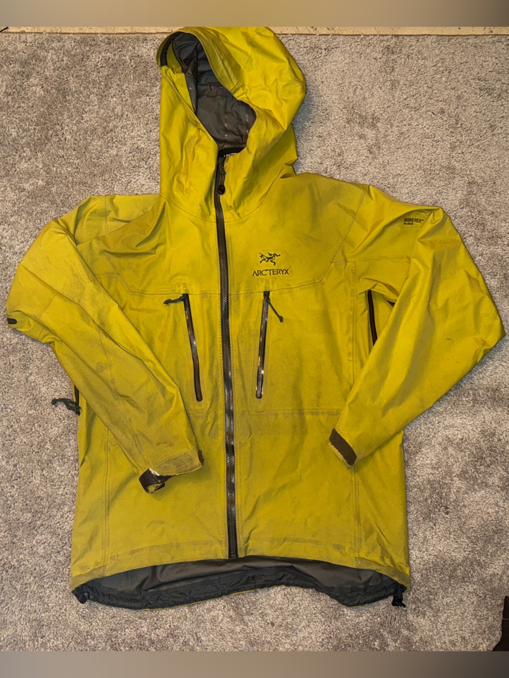 Arc'teryx Yellow-Green Waterproof Hooded Shell Jacket